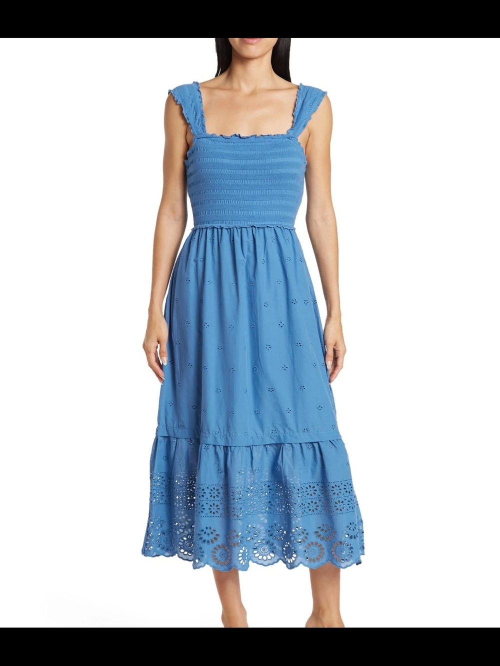 Betsey Johnson Blue Eyelet Smocked Midi Dress